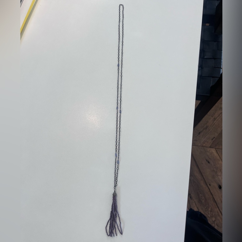 Diamond Cap Tassel with Amethyst on Silver Necklace - Picture 4 of 6